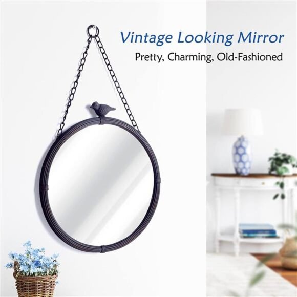 11.2" Decorative Small Hanging Mirrors Vintage Rustic Round Metal Framed - Picture 6 of 6
